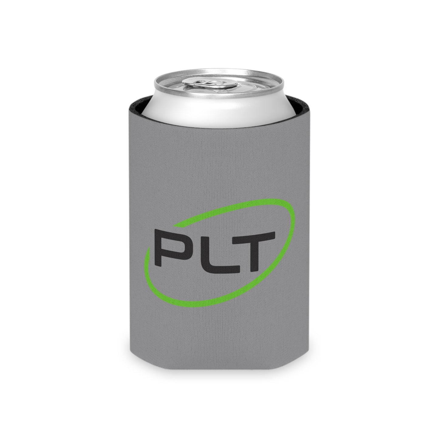 PLT Logo Can Cooler — Gray Neoprene Beer Cooler Sleeve