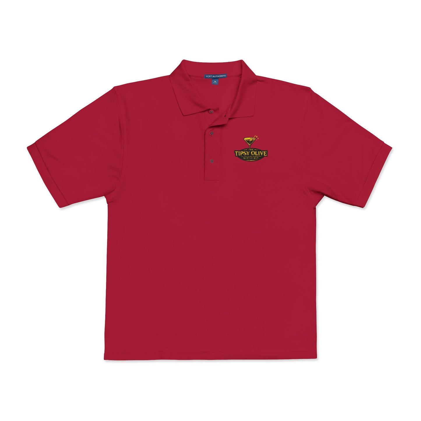 Tipsy Olive Embroidered Gold Trophy Polo Shirt - Men's Casual Award Club Tee